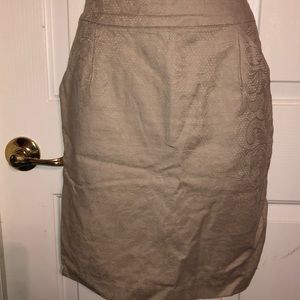 Cream Pencil Skirt Floral Paisley Design Pockets